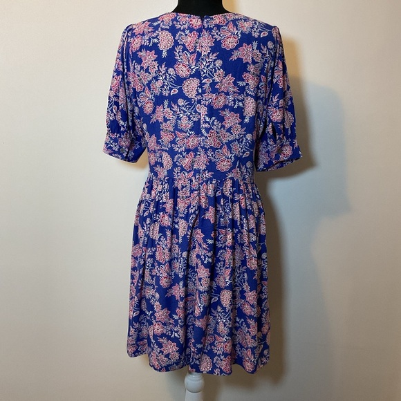 13. LOFT Blue Floral Asymmetrical Short Sleeve Dress Size 6 - Picture 8 of 8